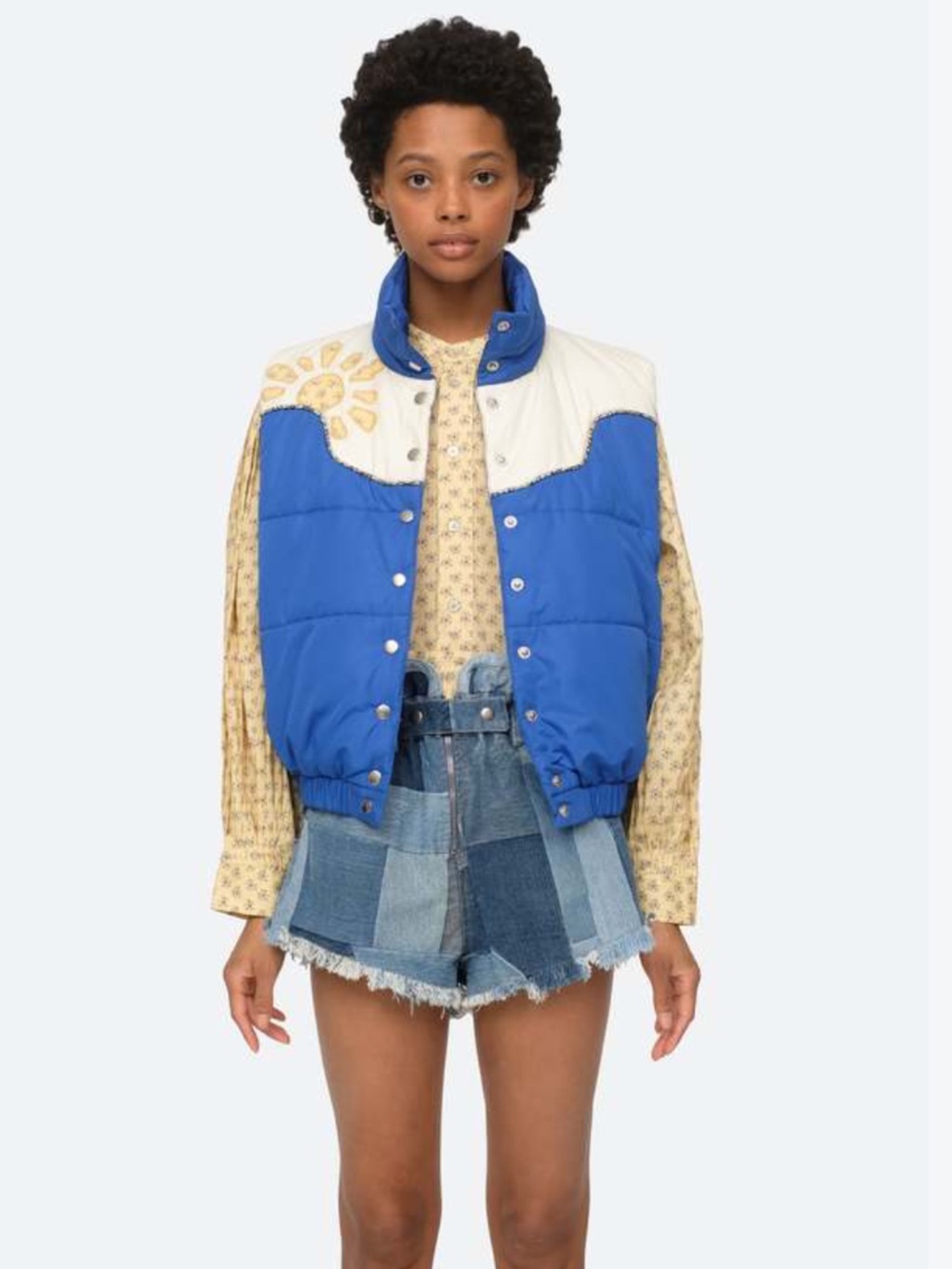 Sea New York Blue Pascala Print Puffer Vest. Small
